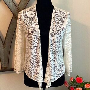 BELLE FRANCE Stretchy Crème Lace  3/4 Sleeves Jacket